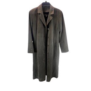 Anne Klein Womens Single Breasted Longline Coat Sz 10 Button Front Preppy Career